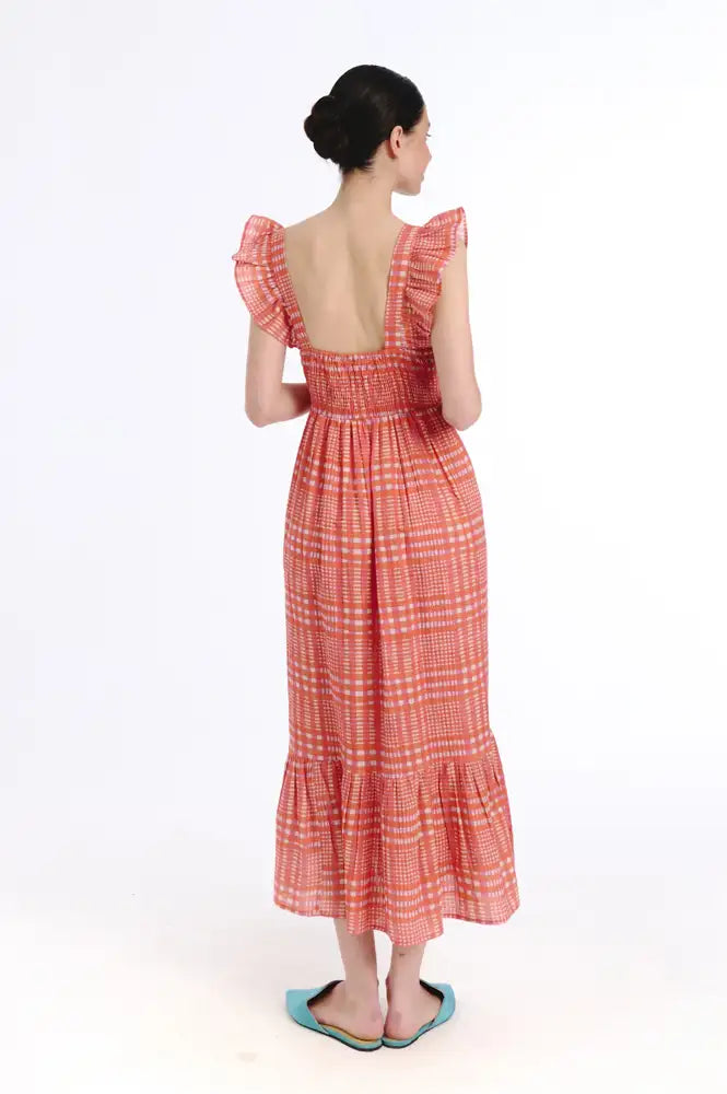 Tanavana Sia Orange Tartan Checked Dress - The Mercantile London