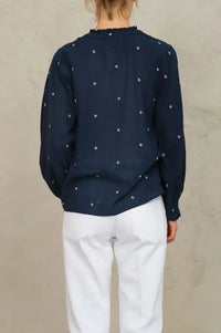 M.A.B.E Lucca Indigo Embroidered Blouse - The Mercantile London