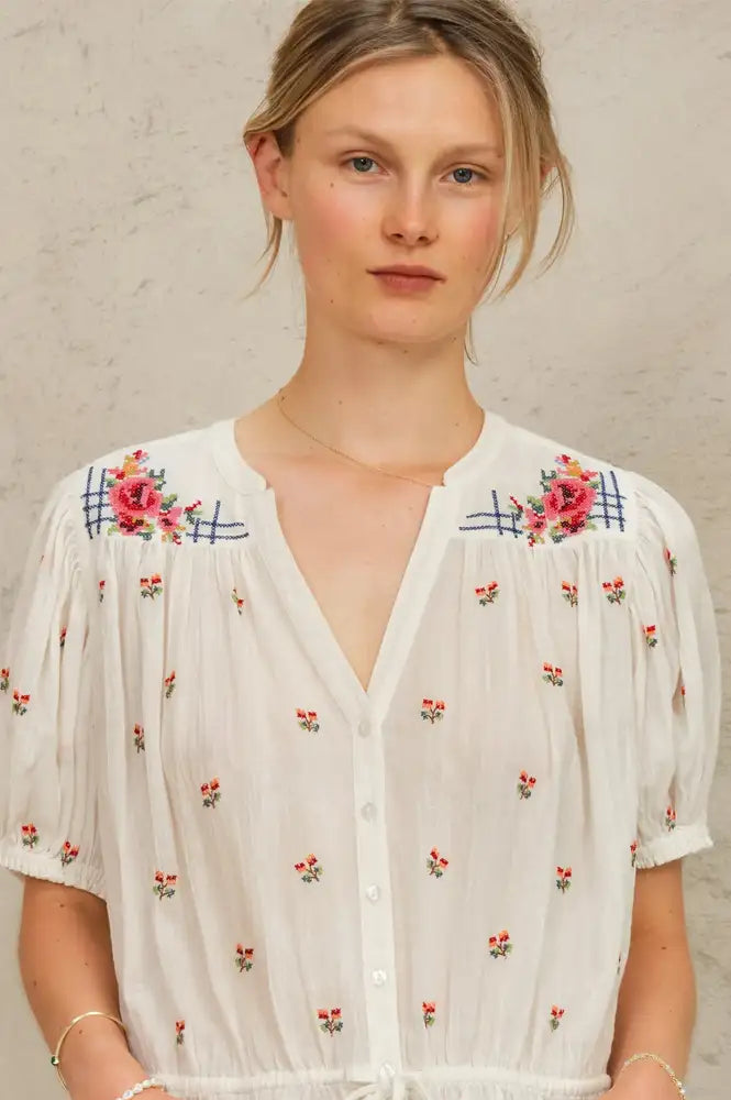 M.A.B.E Harlie Floral Ecru Blouse - The Mercantile London