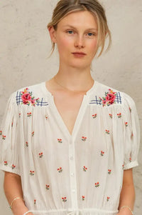 M.A.B.E Harlie Floral Ecru Blouse - The Mercantile London