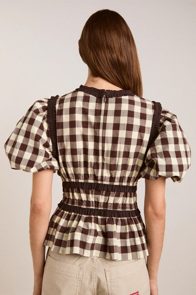 Damson Madder Everly Butter Gingham Ruffle Blouse