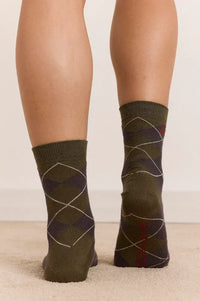 Damson Madder Olive & Purple Argyle Twin Pack Socks