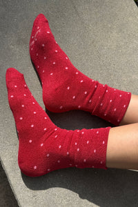 Le Bon Shoppe Lurex Patterned Red & Pink Polka Dot Sneaker Socks