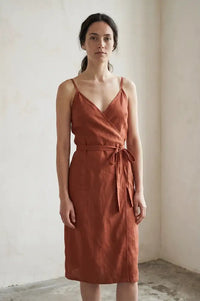 Artisans Of Humanity Calanthe Rust Linen Wrap Dress