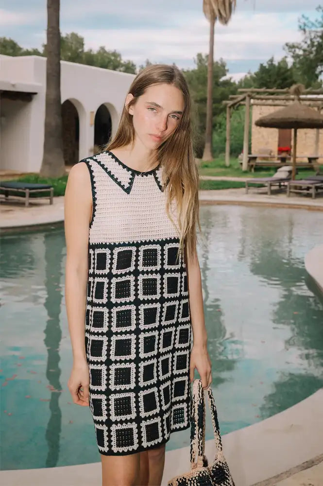 Indi & Cold Black Crochet Mini Dress - The Mercantile London