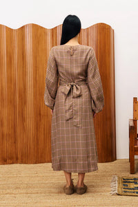 FRNCH Apollinaire Ochre Check Dress - The Mercantile London