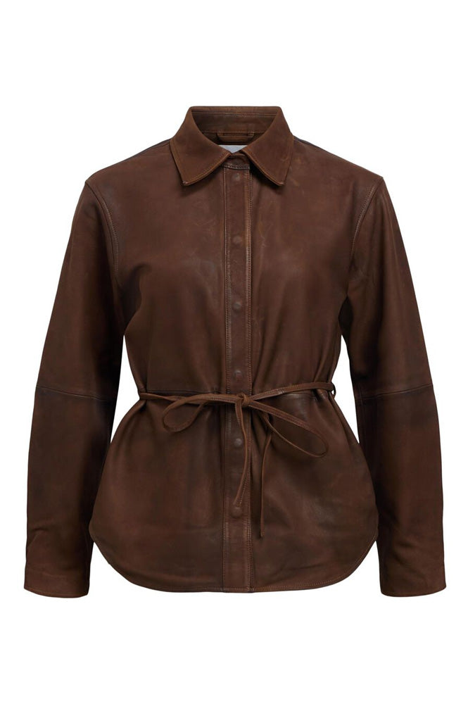 Object Cinna Cocoa Brown Leather Shirt - The Mercantile London