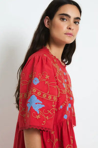 Sophie + Lucie Poppy Red Embroidered Dress - The Mercantile London