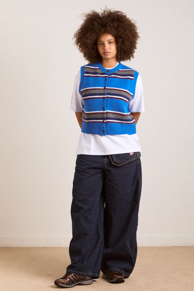 Damson Madder Sofie Cobalt Stripe Merino Wool Vest