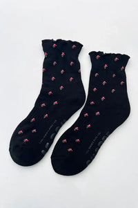 Le Bon Shoppe Black Petal Ruffle Hugger Socks