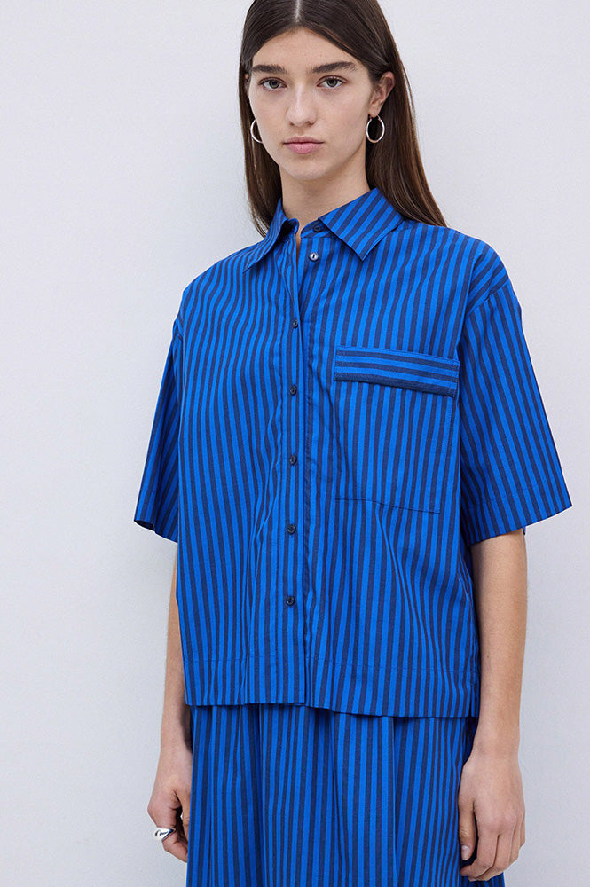 Yerse Bubble Striped Azure and Navy Shirt - The Mercantile London