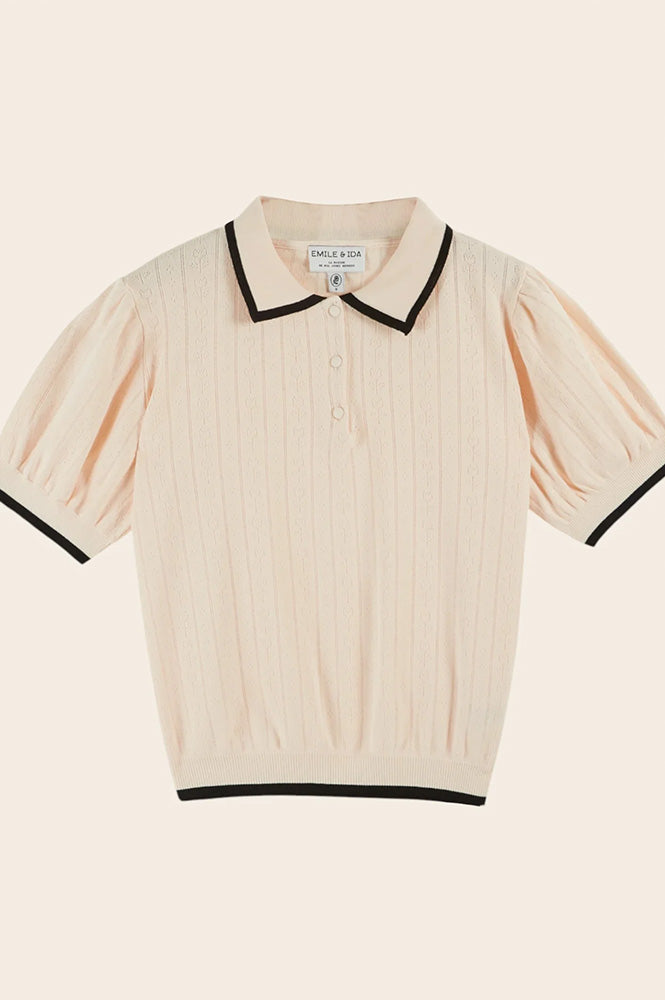 Emile Et Ida Dino Cream Knitted Polo Top - The Mercantile London