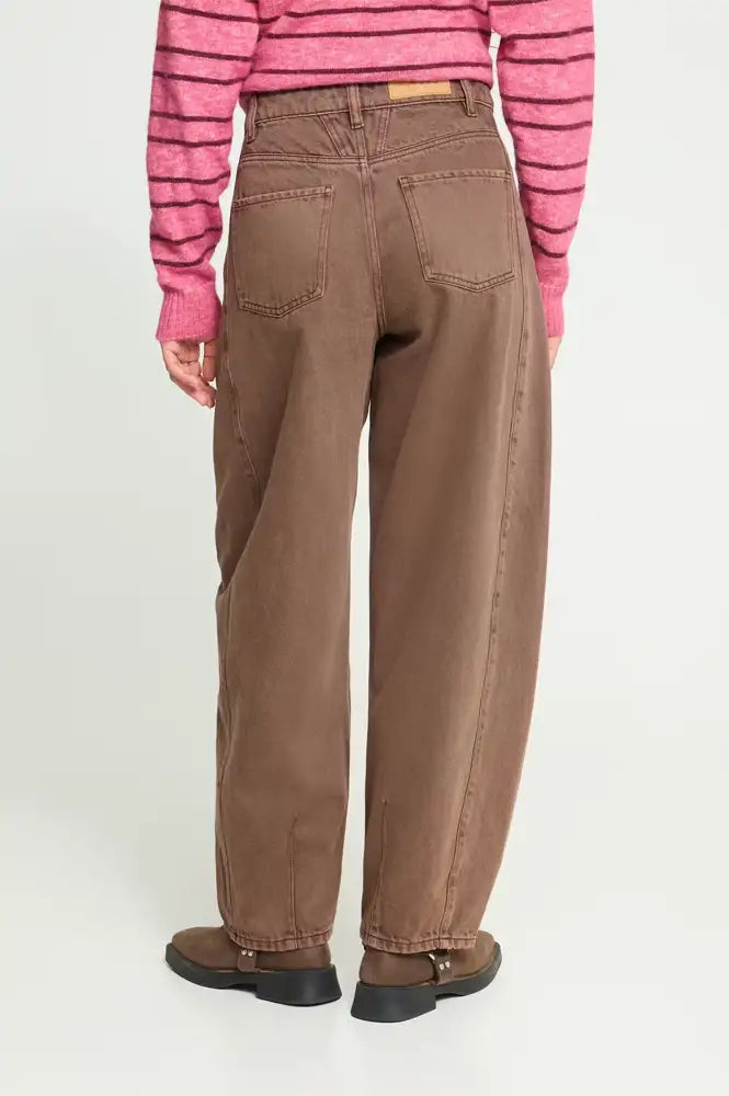 ICHI Blich Brown Washed Barrel Leg Jeans - The Mercantile London