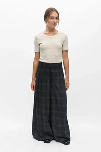Object Diena Gunmetal Check Wide Leg Trousers