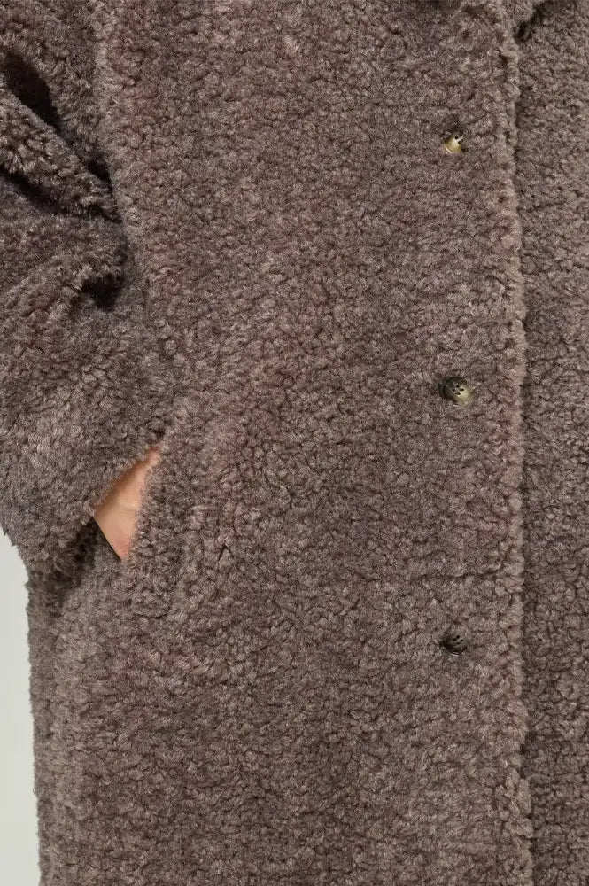 ICHI Halavala Falcon Grey Shearling Coat
