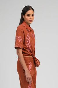 An'ge Silona Caramel Embroidered Shirt - The Mercantile London