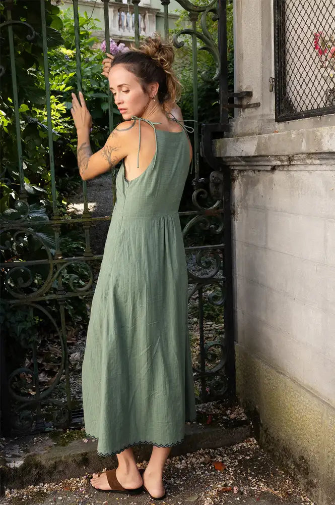 Indi & Cold Emerald Cross Stitch Strap Dress