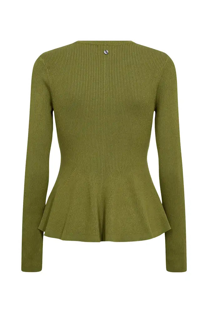 Numph Sira Calla Green Ribbed Pullover