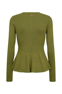 Numph Sira Calla Green Ribbed Pullover