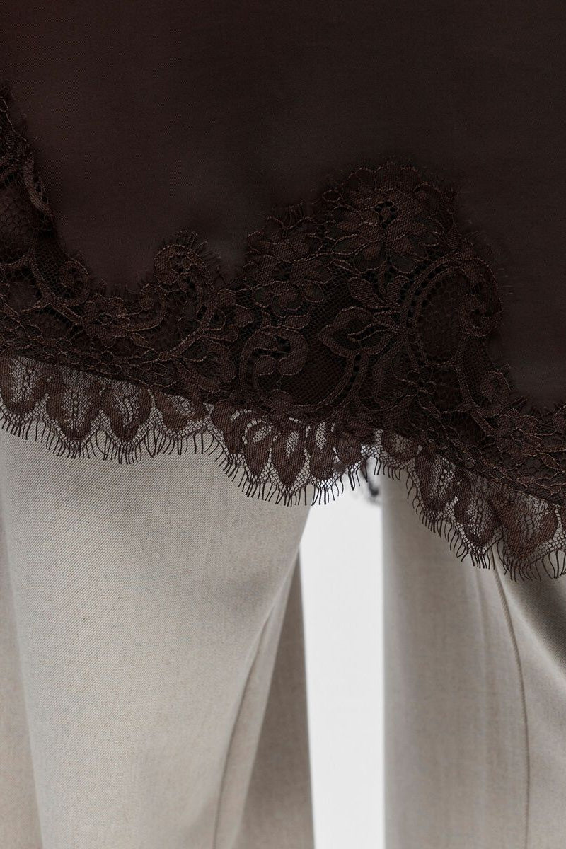 Object Naline Seal Brown Lace Slip Dress