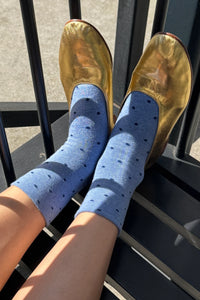 Le Bon Shoppe Patterned Blue & Navy Polka Dot Sneaker Socks