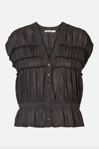 Rabens Saloner Elenor Liquorice Voile Frill Top - The Mercantile London