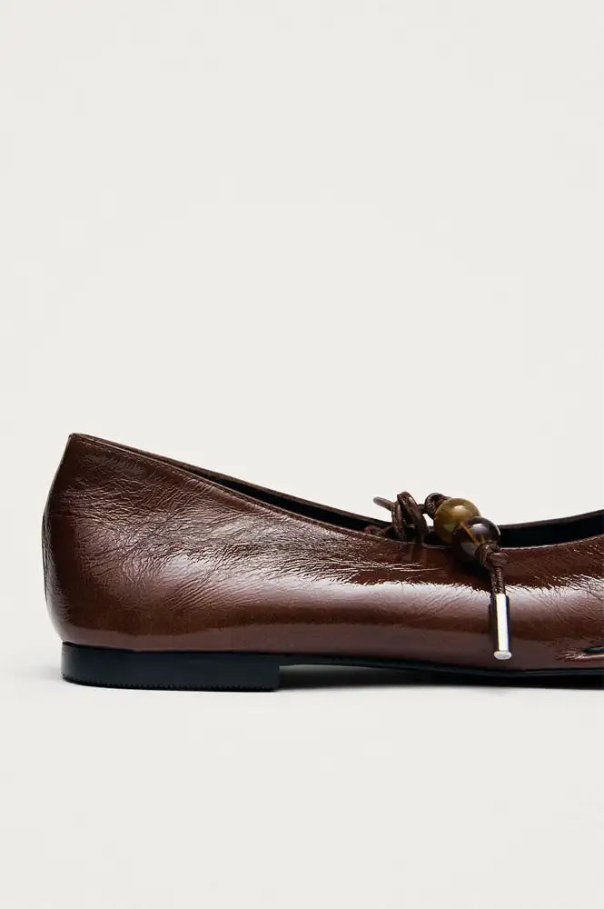 Alohas Sway Beads Rift Brown Leather Ballet Flats