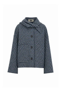 FRNCH Sheffield Navy Blue Checked Scarf Detail Jacket - The Mercantile London