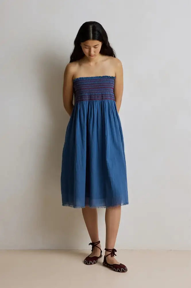 Hod Aurore Indigo Smocked Skirt - The Mercantile London