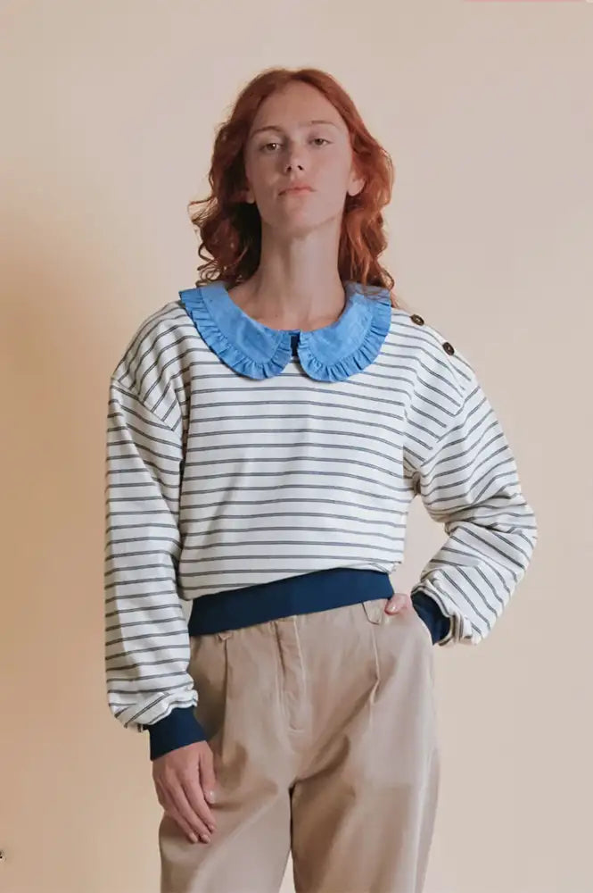 Emile Et Ida Elliot Navy Pinstripe Sweatshirt