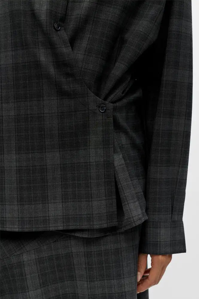 Object Diena Gunmetal Check Asymmetric Shirt