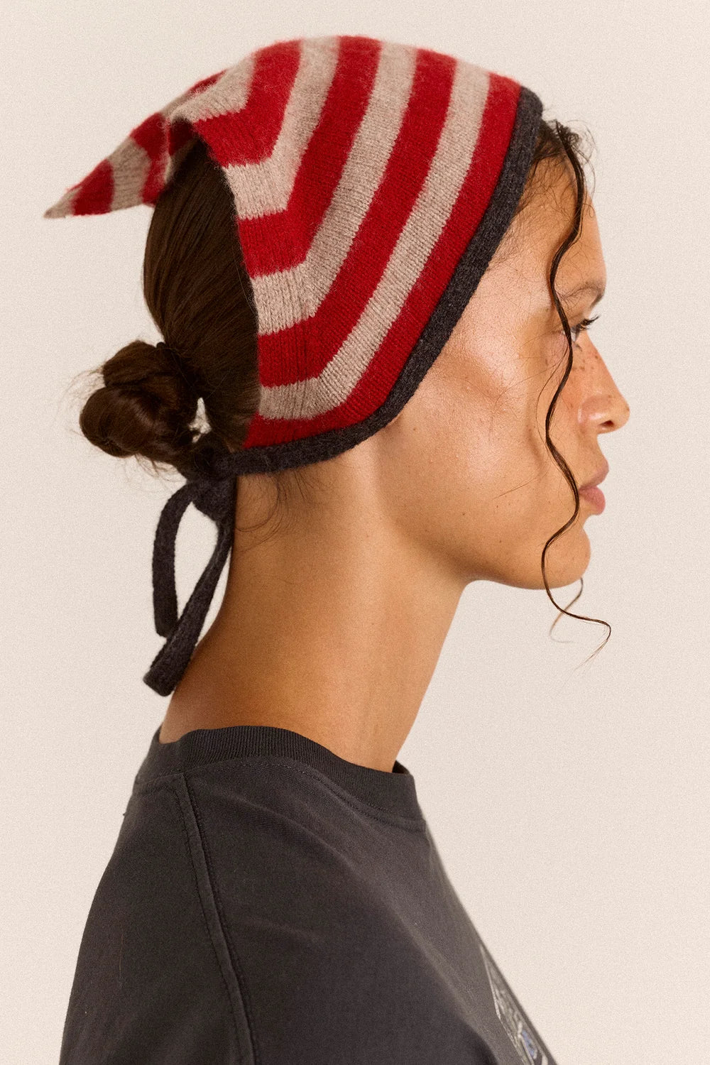 Damson Madder Clara Charcoal Stripe Merino Wool Headscarf
