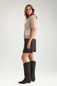 Numph Salia Sesame Melange Short Sleeve Cardigan