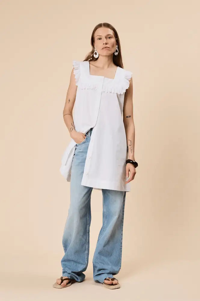 TBCo White Cotton Broderie Button Up Dress