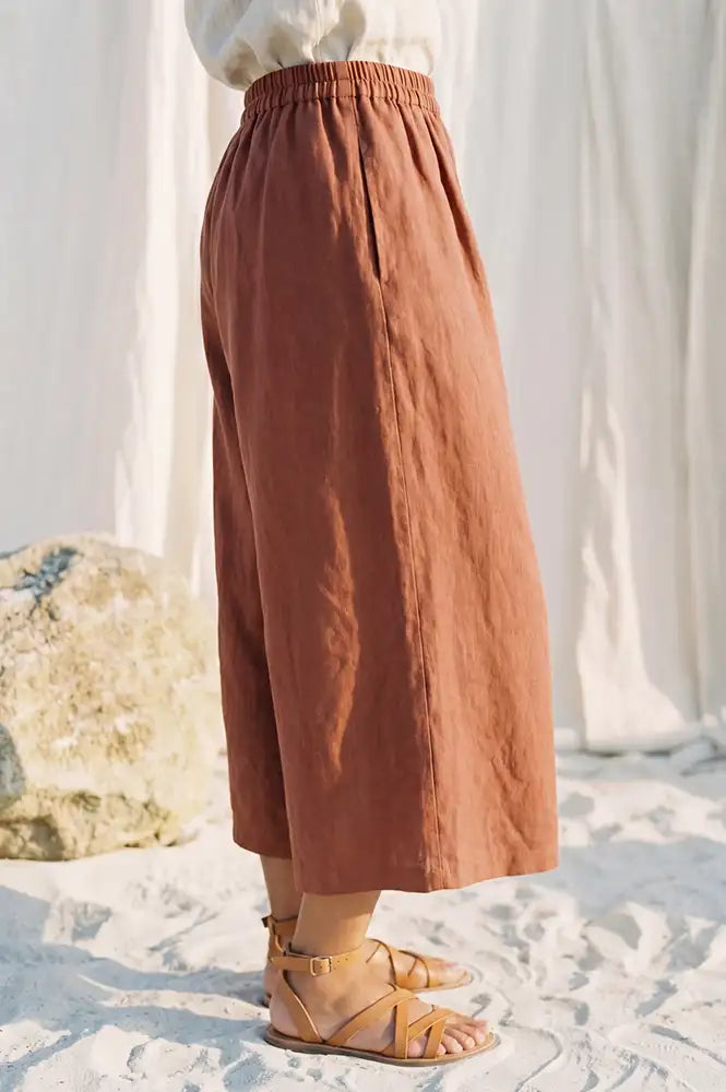 Artisans Of Humanity Rust Cropped Linen Culottes