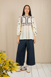 Bonté Rosa Ecru & Navy Blouse - The Mercantile London