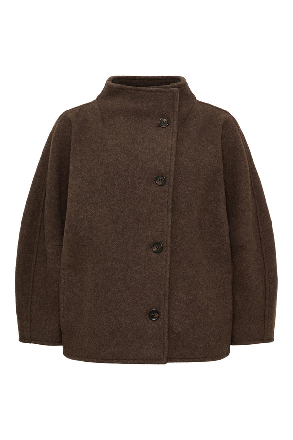 Anne Mi Thyme Brown Short Wool Coat