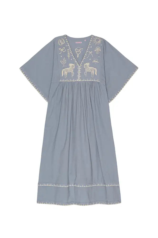 Habiba Polly Sea Blue Embroidered Dress