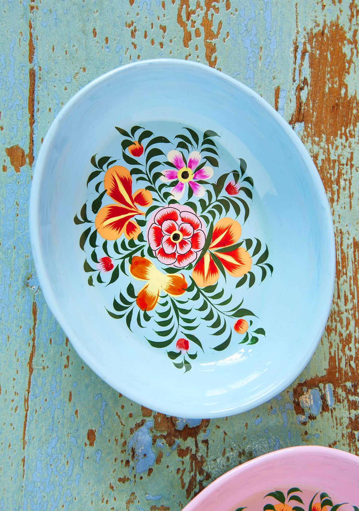 Namaste Hand Painted Blue Oval Trinket Dish