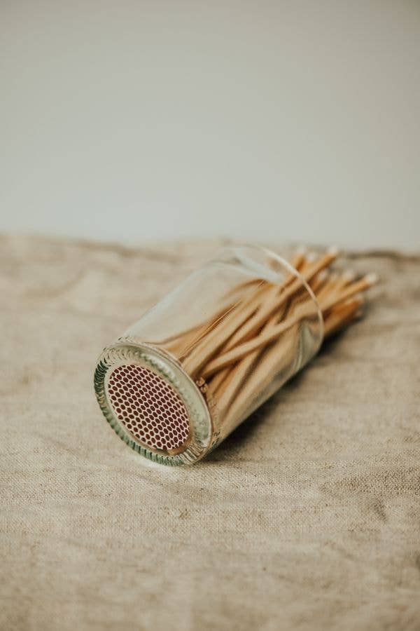 Old Green Recycled Clear Glass Pot with Matches