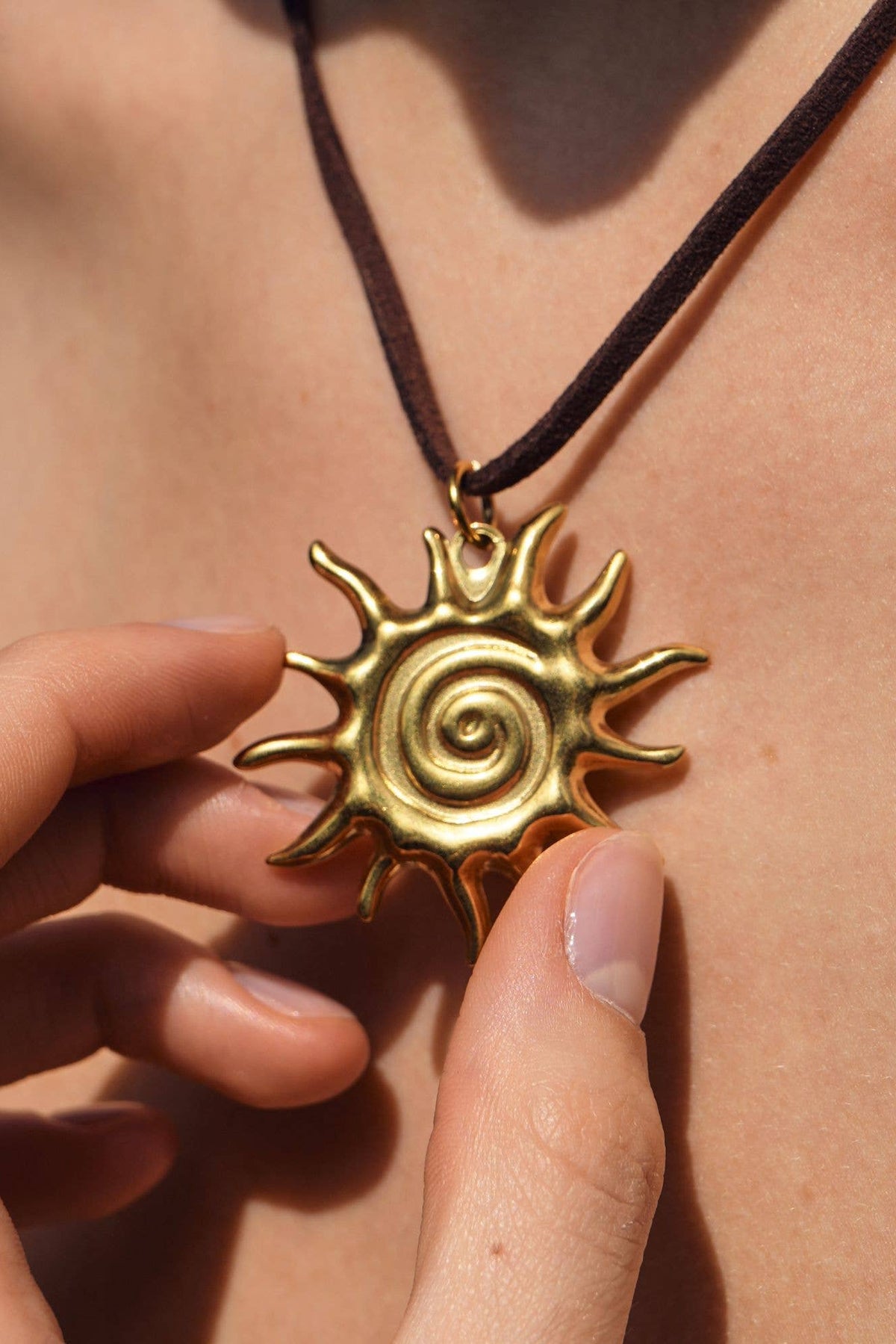 Gold Solar Necklace: Light Brown - The Mercantile London