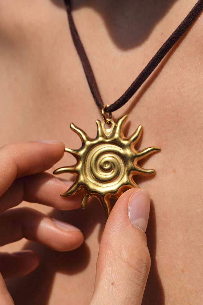 Gold Solar Necklace: Light Brown - The Mercantile London