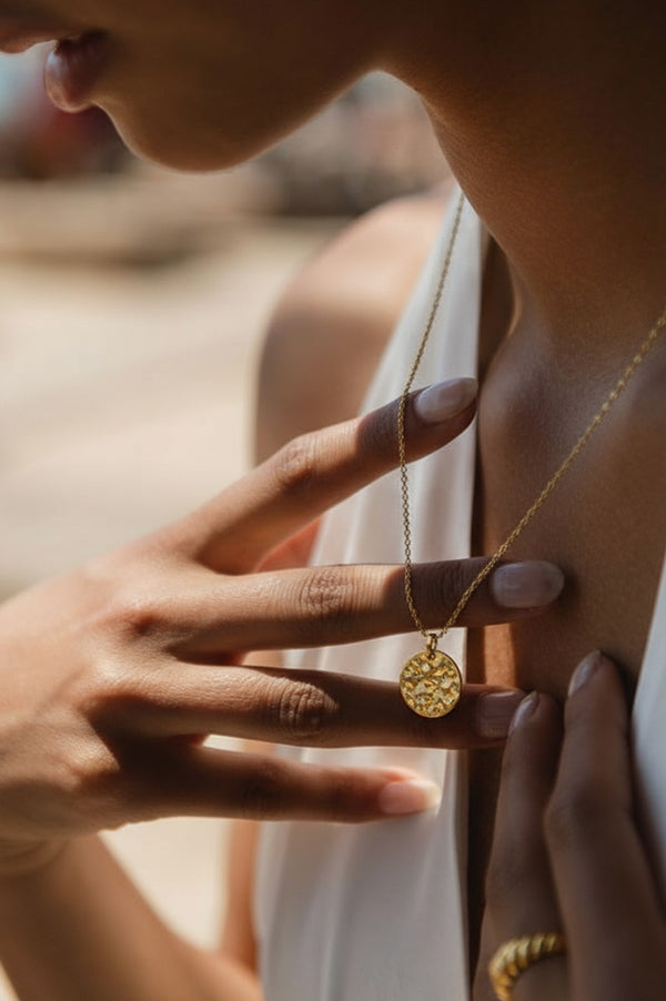 Lunar Molten Hammered Disc Chain Necklace - The Mercantile London