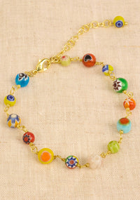 Millefiori Glass Bead Chain Bracelet