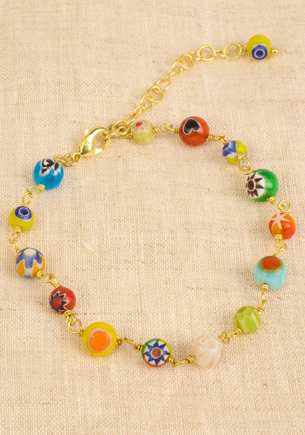 Millefiori Glass Bead Chain Bracelet