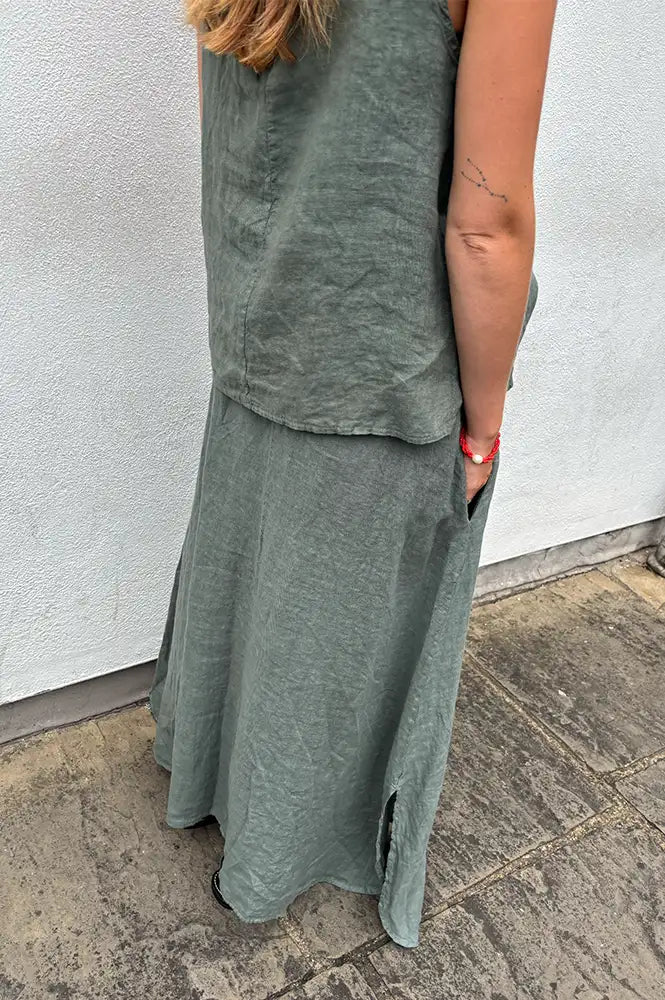 Linen & More Khaki Linen Skirt
