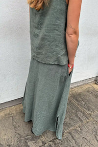 Linen & More Khaki Linen Skirt