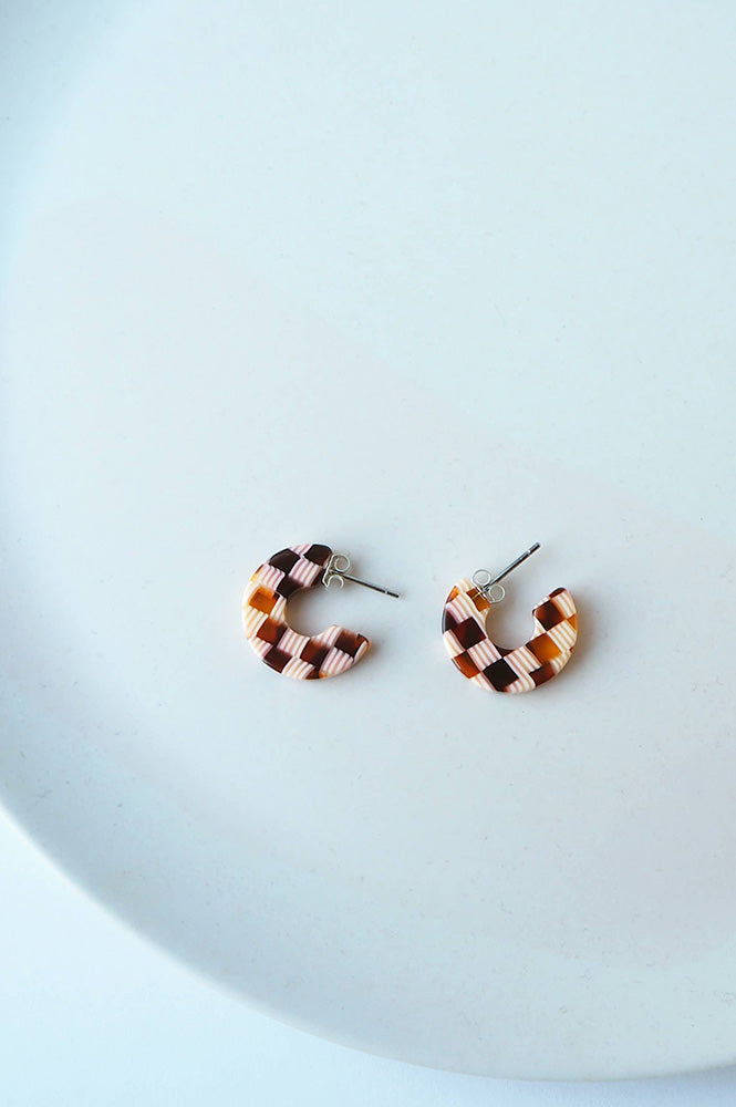 Custom Made Honey Checker Super Mini Hoop Earrings - The Mercantile London