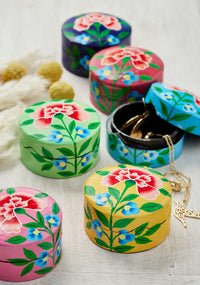 Namaste Kashmiri Chrysanthemum Navy Handpainted Trinket Box Small
