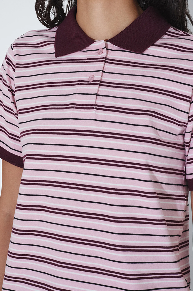 Dr Denim Jade Polo Pink Stripe - The Mercantile London